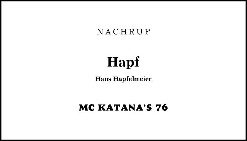Traueranzeige Hans Hapfelmeier