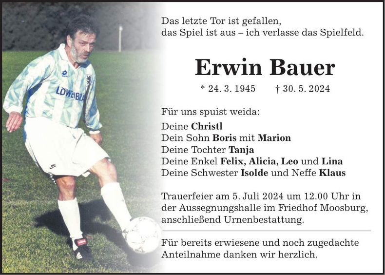 Traueranzeige Erwin Bauer