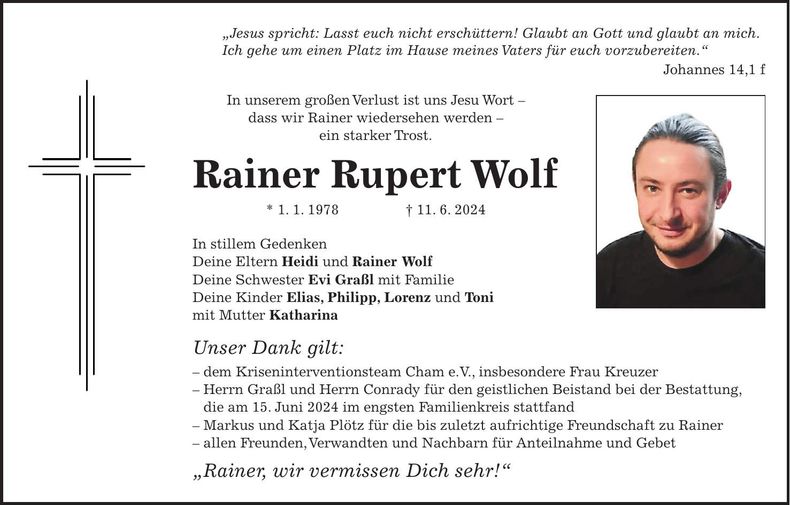 Traueranzeige Rainer Rupert Wolf