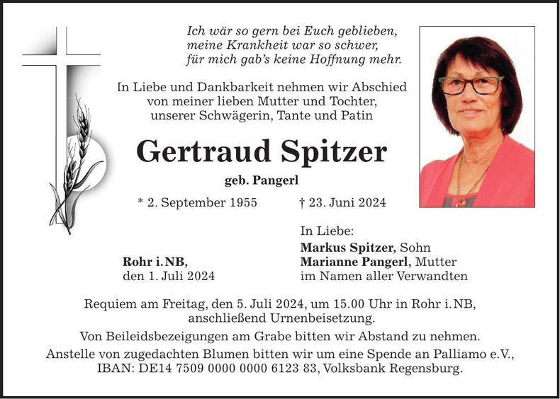 Traueranzeige Gertraud Spitzer