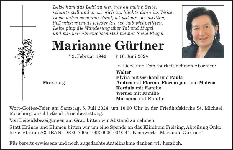 Traueranzeige Marianne Gürtner