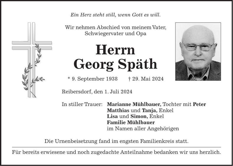 Traueranzeige Georg Späth