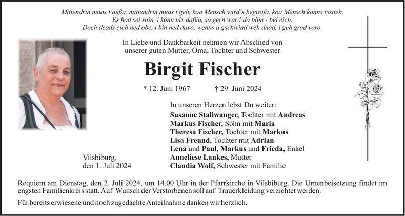 Traueranzeige Birgit Fischer