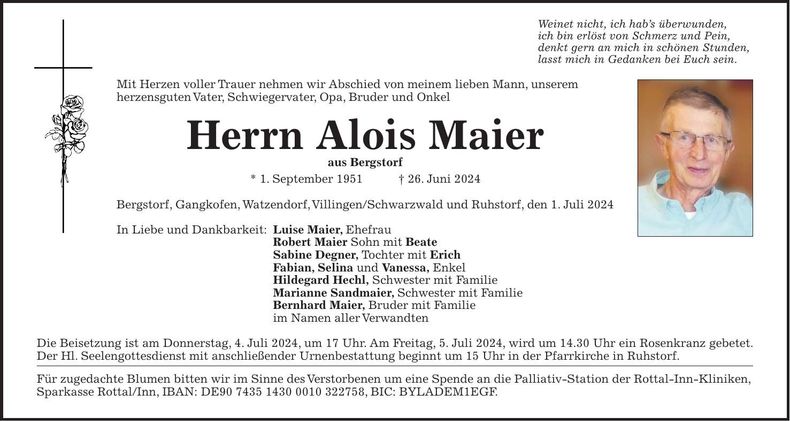 Traueranzeige Alois Maier