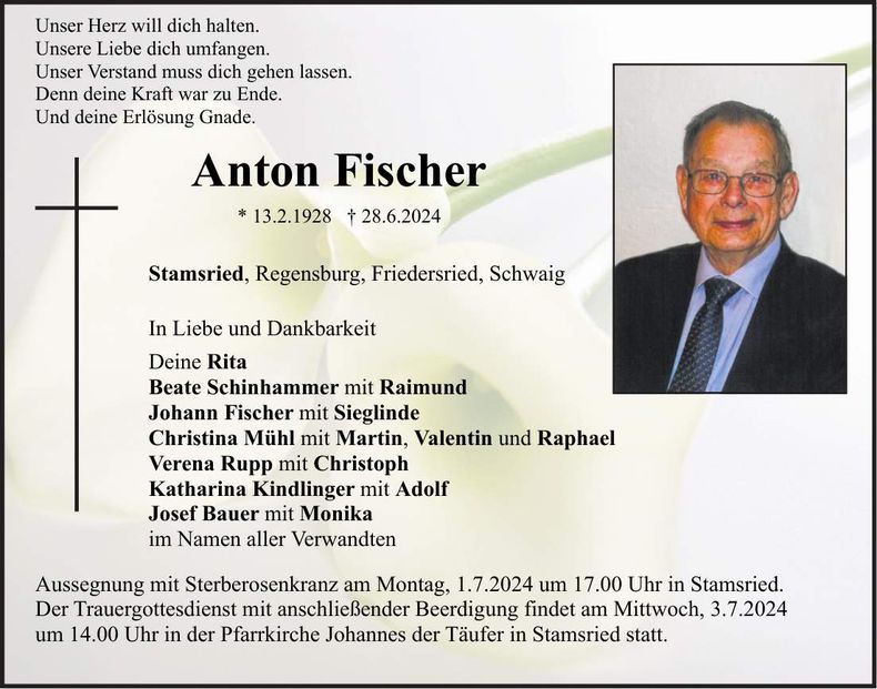 Traueranzeige Anton Fischer