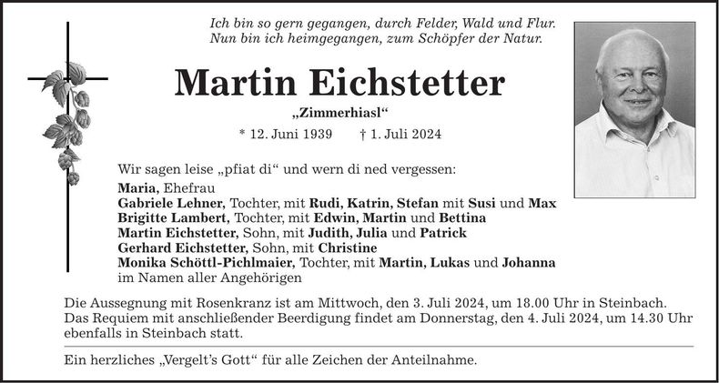 Traueranzeige Martin Eichstetter