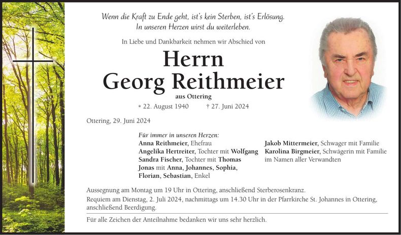Traueranzeige Georg Reithmeier