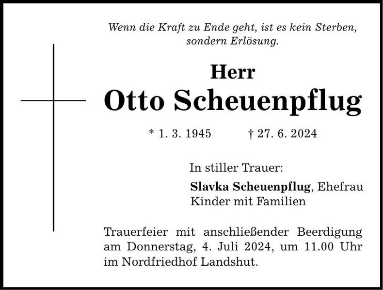 Traueranzeige Otto Scheuenpflug