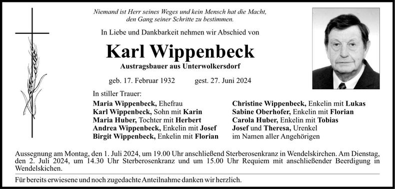 Traueranzeige Karl Wippenbeck