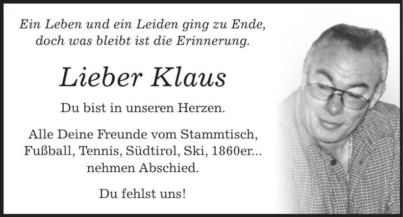 Traueranzeige Klaus Wagensperger
