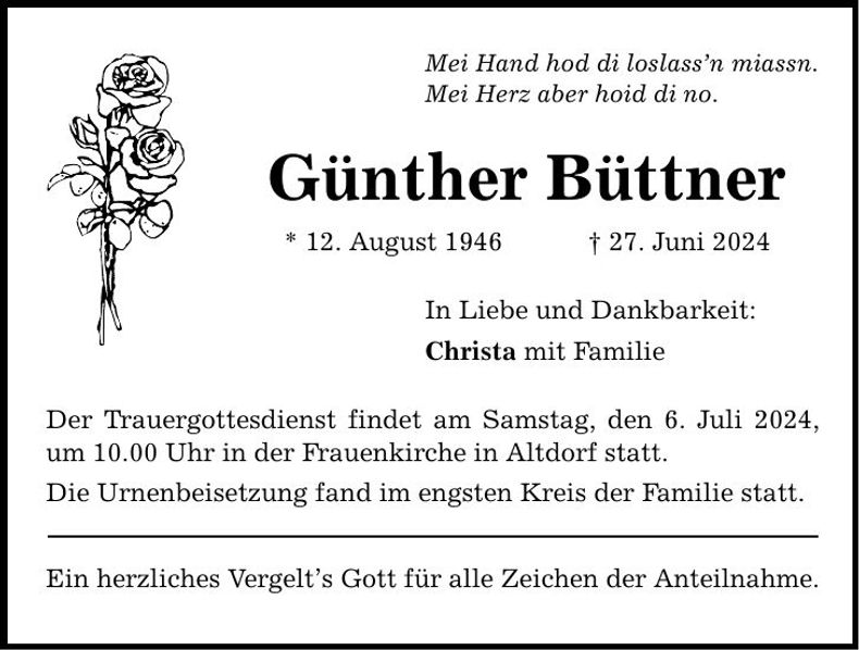 Traueranzeige Günther Büttner