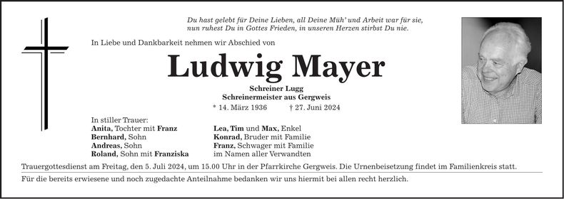 Traueranzeige Ludwig Mayer