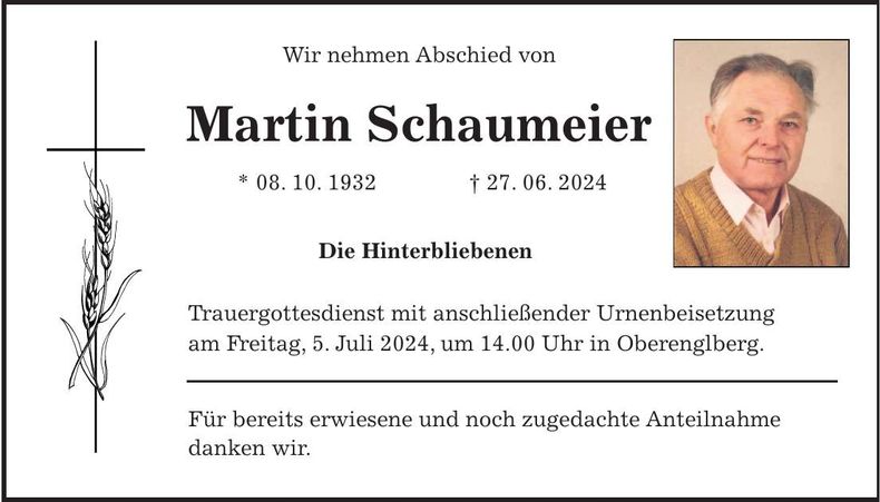 Traueranzeige Martin Schaumeier
