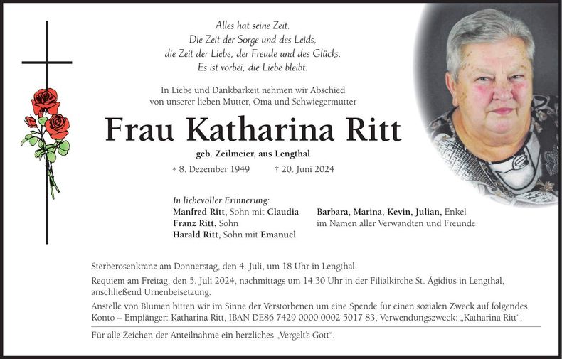 Traueranzeige Katharina Ritt