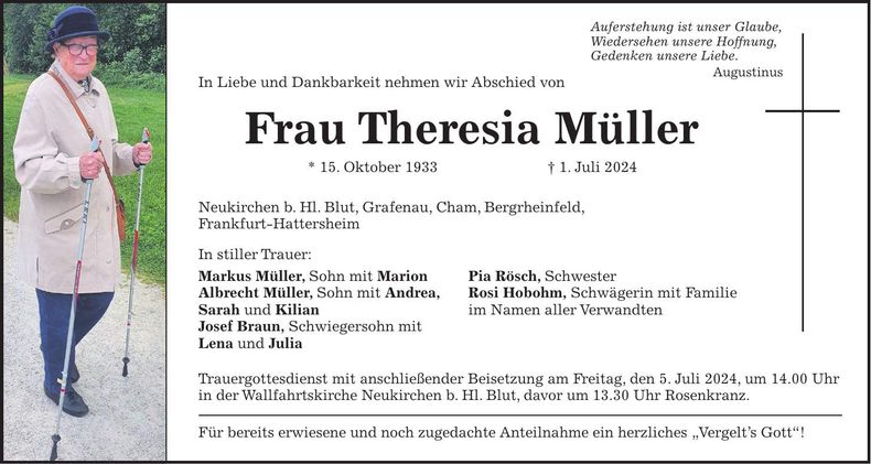 Traueranzeige Theresia Müller