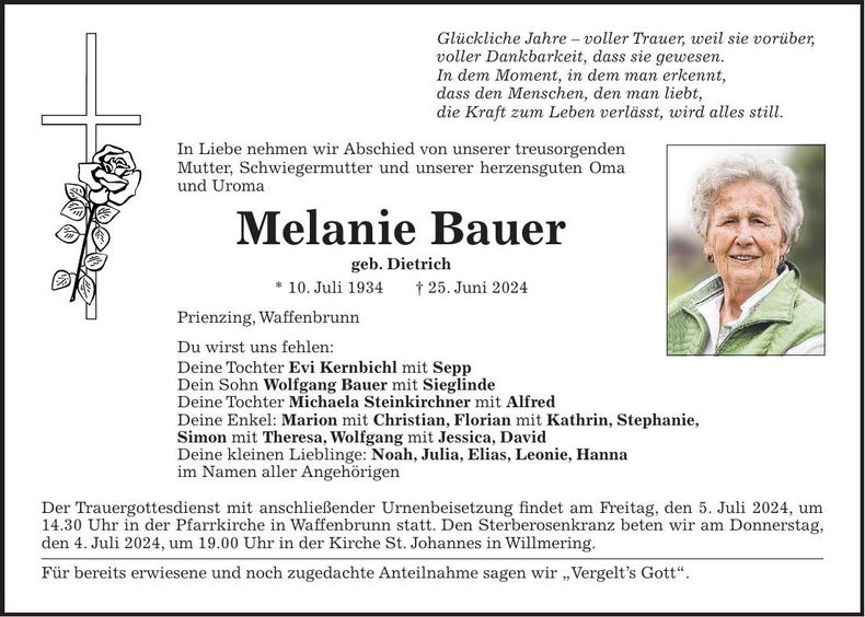 Traueranzeige Melanie Bauer