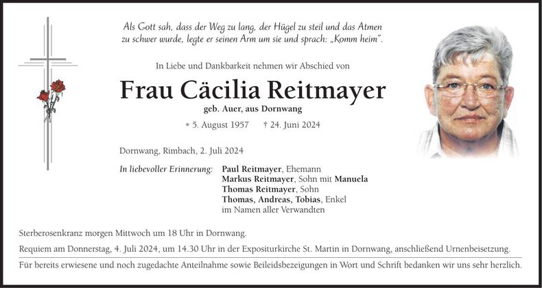 Traueranzeige Cäcilia Reitmayer