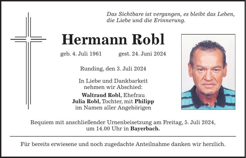 Traueranzeige Hermann Robl