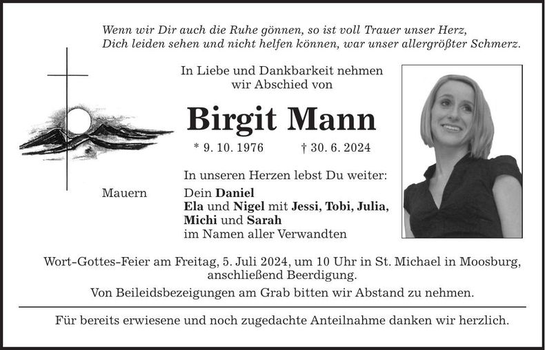 Traueranzeige Birgit Mann