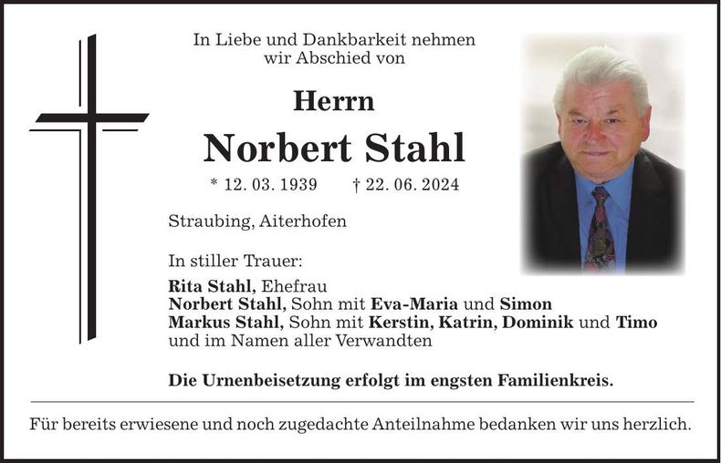 Traueranzeige Norbert Stahl