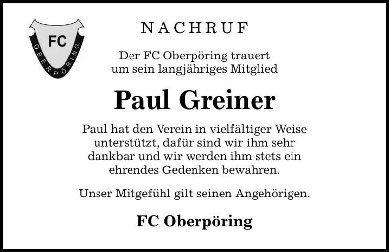 Traueranzeige Paul Greiner