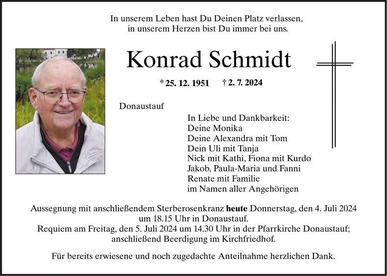 Traueranzeige Konrad Schmidt