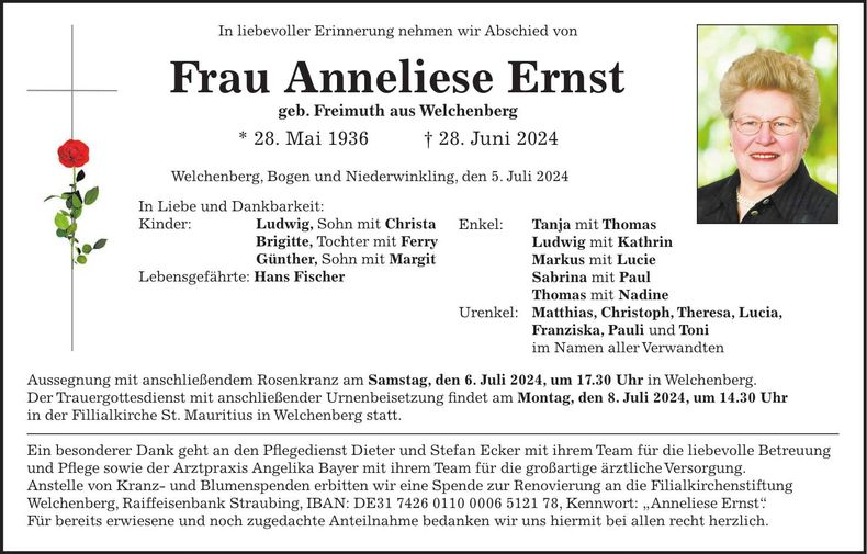 Traueranzeige Anneliese Ernst