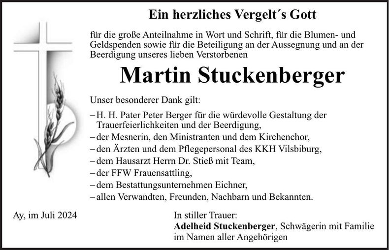 Traueranzeige Martin Stuckenberger