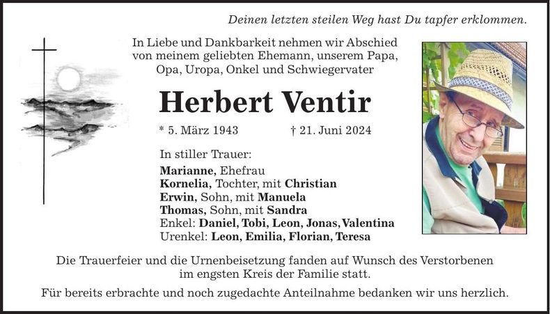 Traueranzeige Herbert Ventir