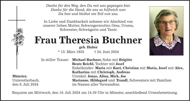Traueranzeige Theresia Buchner