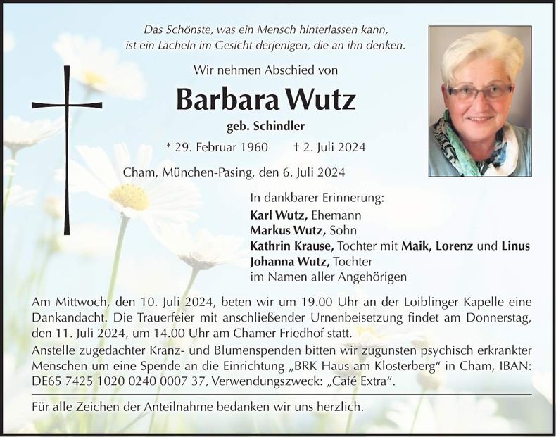 Traueranzeige Barbara Wutz