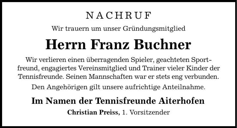 Traueranzeige Franz Buchner