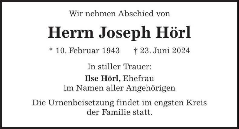 Traueranzeige Joseph Hörl