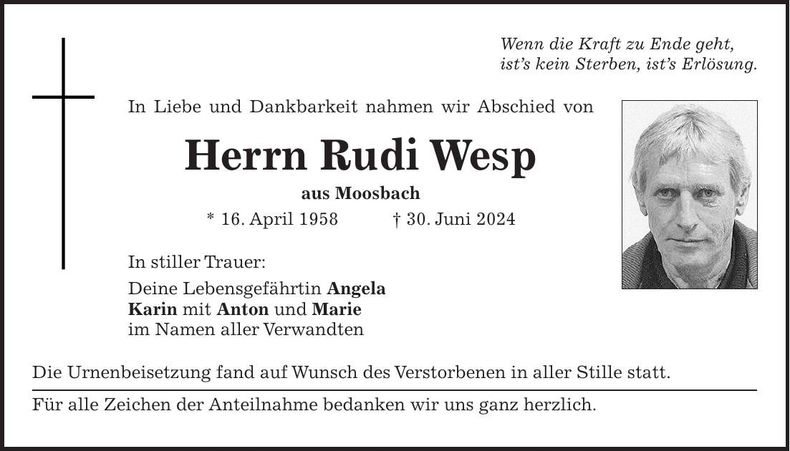 Traueranzeige Rudolf Wesp