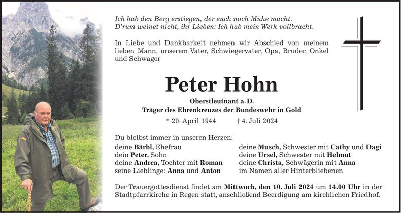 Traueranzeige Peter Hohn