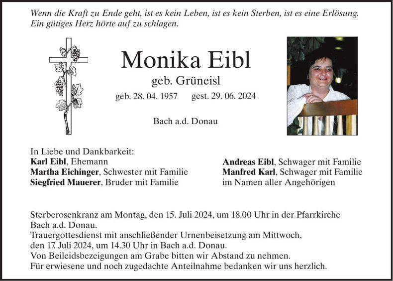 Traueranzeige Monika Eibl