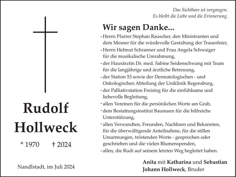 Traueranzeige Rudolf Hollweck