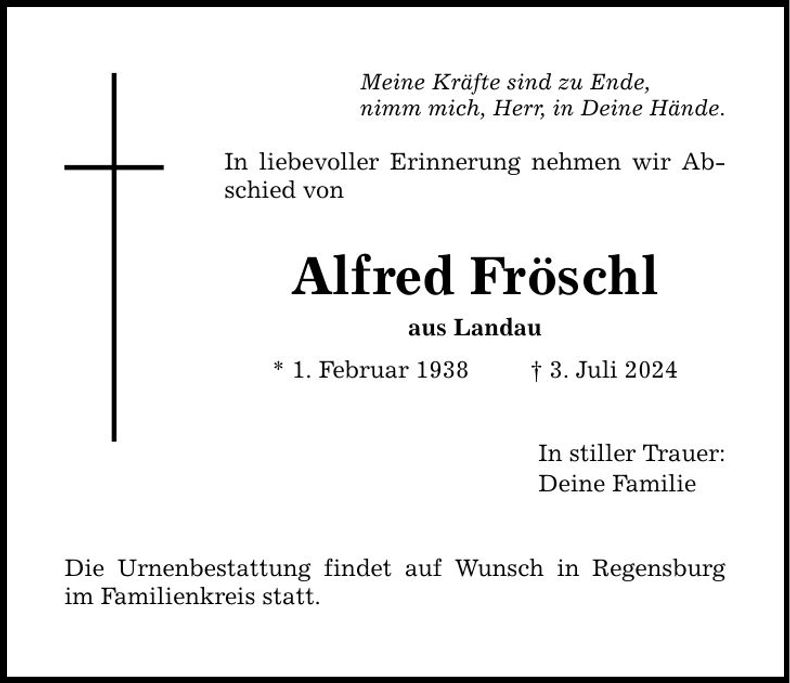Traueranzeige Alfred Fröschl