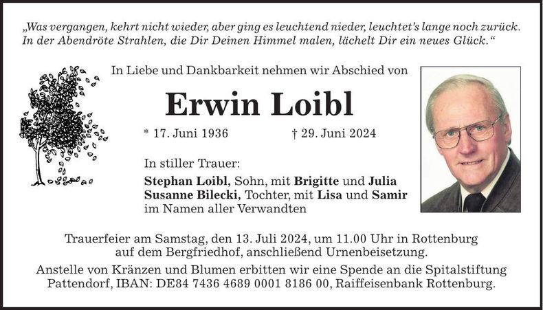 Traueranzeige Erwin Loibl