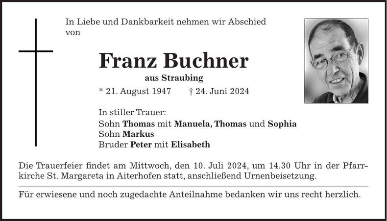 Traueranzeige Franz Buchner