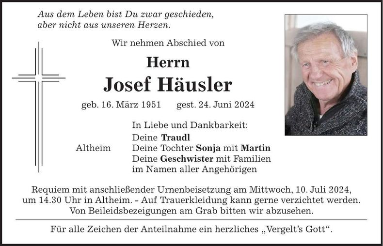 Traueranzeige Josef Häusler