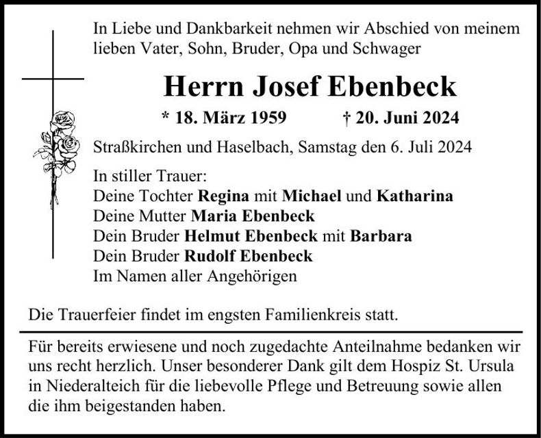 Traueranzeige Josef Ebenbeck