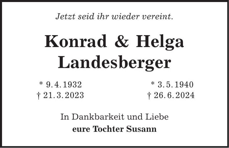 Traueranzeige Helga, Konrad Landesberger