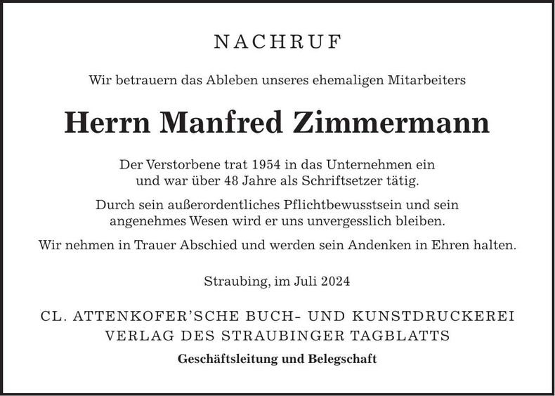 Traueranzeige Armin Huber