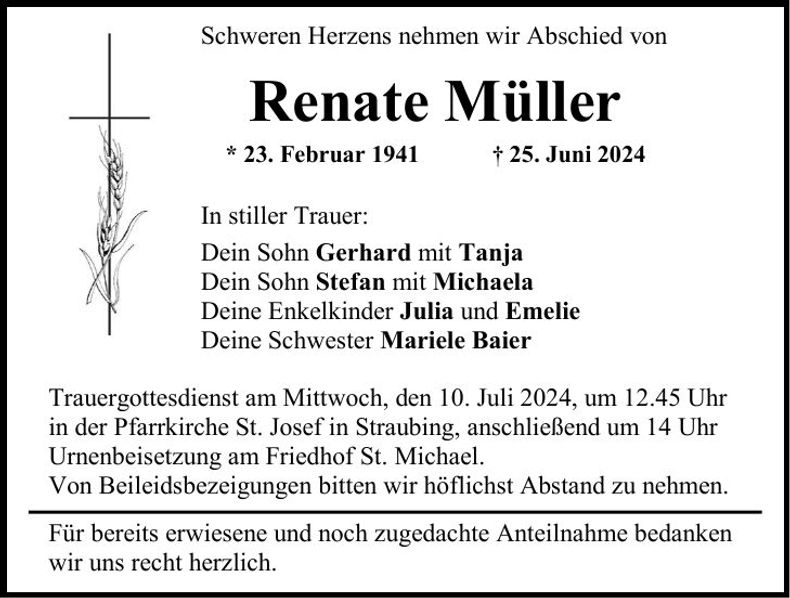 Traueranzeige Renate Müller