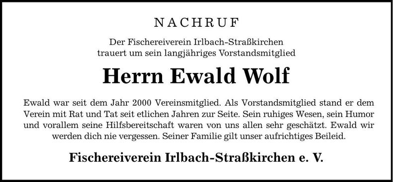 Traueranzeige Ewald Wolf