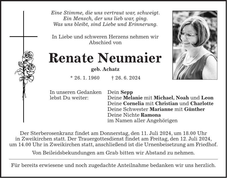 Traueranzeige Renate Neumaier