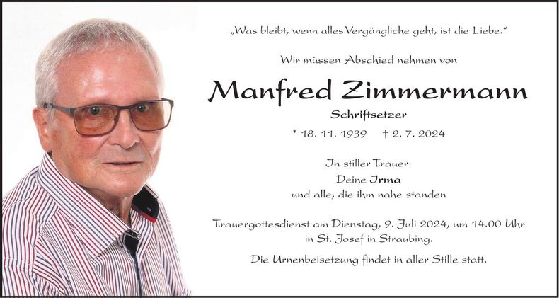Traueranzeige Manfred Zimmermann