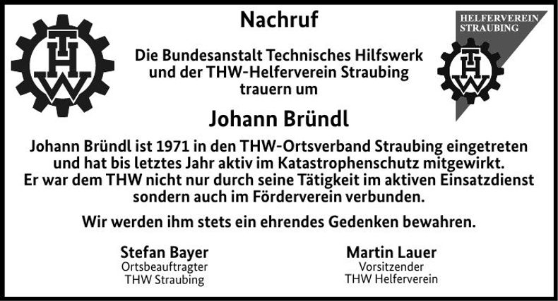 Traueranzeige Johann Bründl