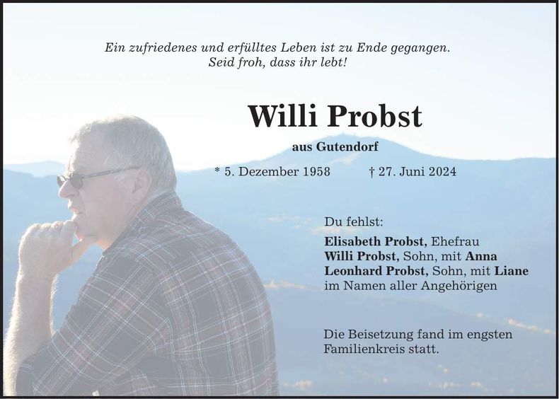 Traueranzeige Willi Probst